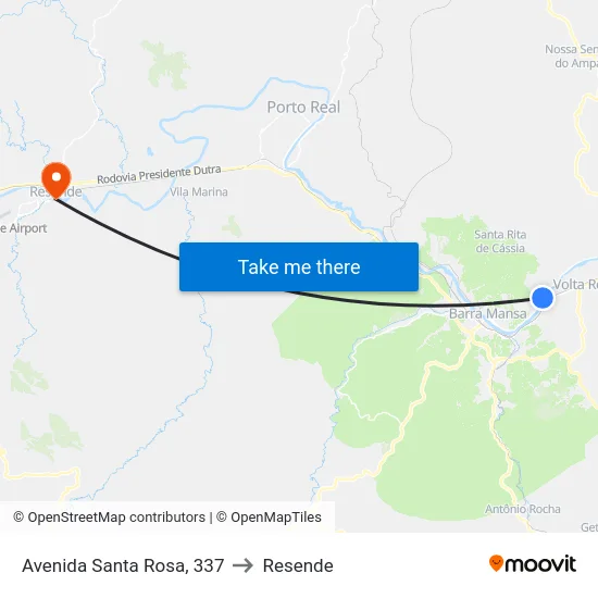 Avenida Santa Rosa, 337 to Resende map