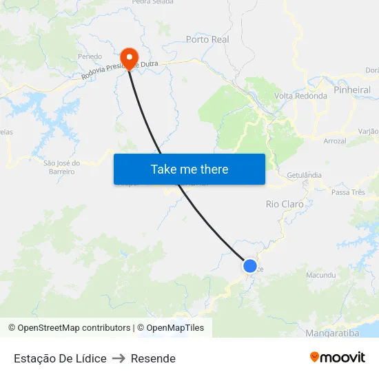 Estação De Lídice, Rio Claro to Resende map