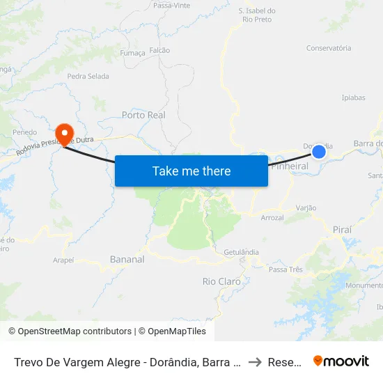 Trevo De Vargem Alegre - Dorândia, Barra Do Piraí to Resende map