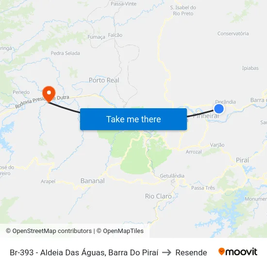 Br-393 - Aldeia Das Águas, Barra Do Piraí to Resende map