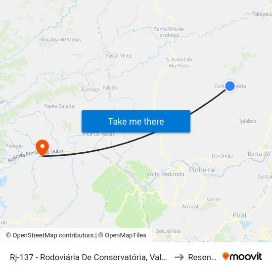 Rj-137 - Rodoviária De Conservatória, Valença to Resende map