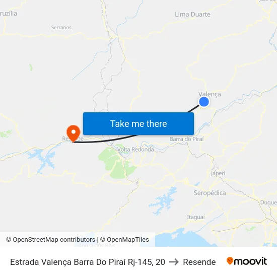 Estrada Valença Barra Do Piraí Rj-145, 20 to Resende map