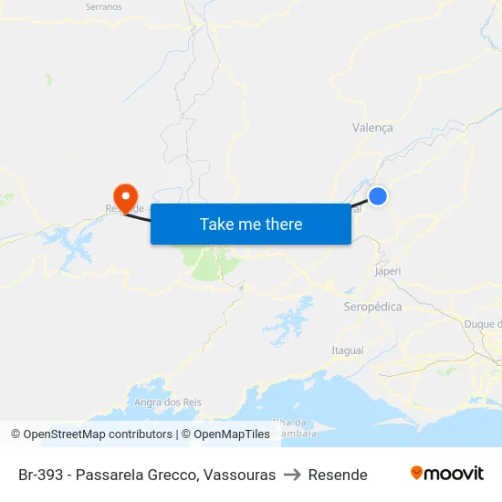 Br-393 - Passarela Grecco, Vassouras to Resende map