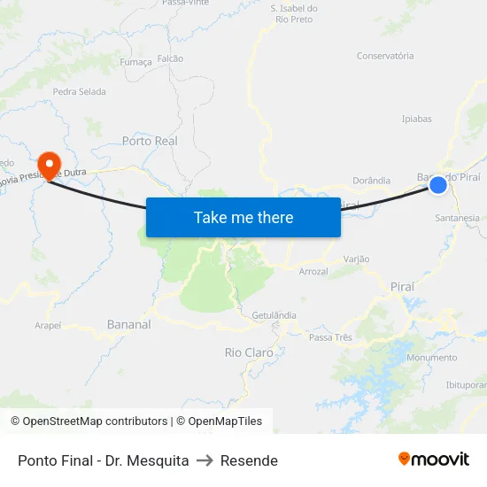 Ponto Final - Dr. Mesquita, Barra Do Piraí to Resende map