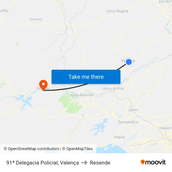 91ª Delegacia Policial, Valença to Resende map
