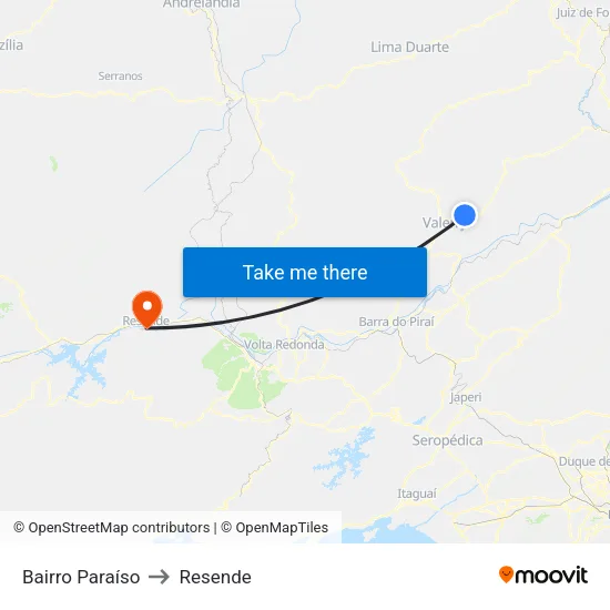 Rj-145 - Armazém Paraíso, Valença to Resende map