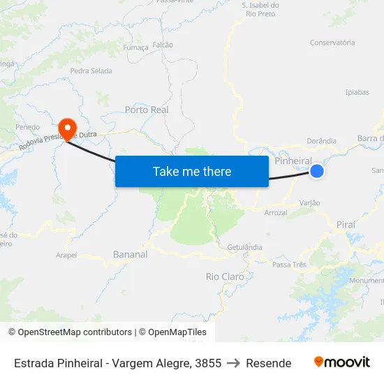 Estrada Pinheiral - Vargem Alegre, 3855 to Resende map