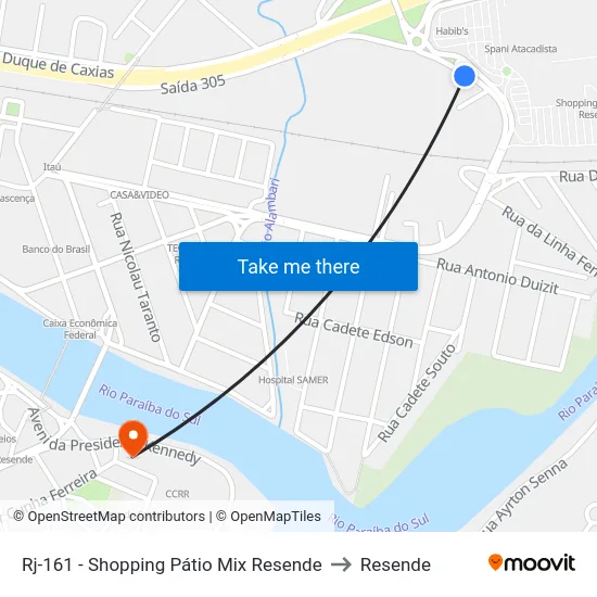 Rj-161 - Shopping Pátio Mix Resende to Resende map