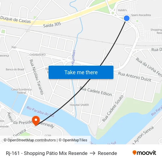 Rj-161 - Shopping Pátio Mix Resende to Resende map