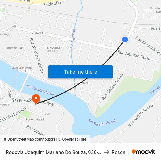 Rodovia Joaquim Mariano De Souza, 936-1248 to Resende map