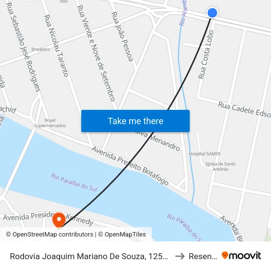 Rodovia Joaquim Mariano De Souza, 1250-1282 to Resende map