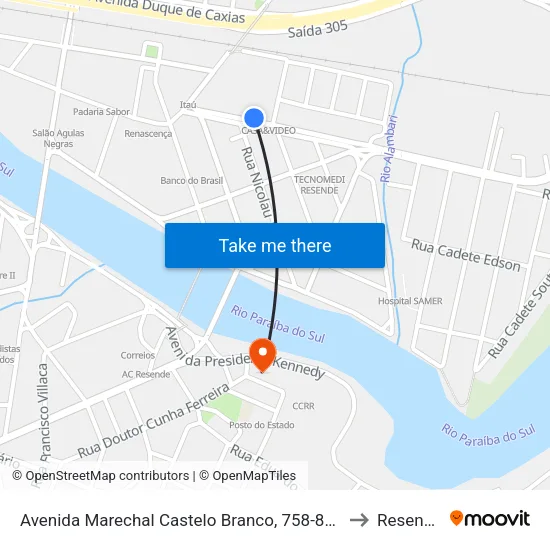 Avenida Marechal Castelo Branco, 758-838 to Resende map