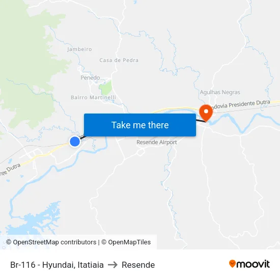 Br-116 - Hyundai, Itatiaia to Resende map
