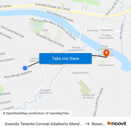 Avenida Tenente-Coronel Adalberto Mendes, 328 to Resende map