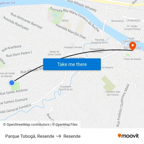 Parque Tobogã, Resende to Resende map