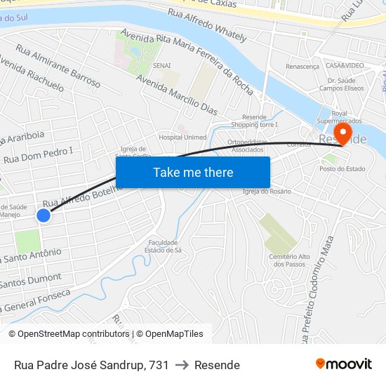 Rua Padre José Sandrup, 731 to Resende map