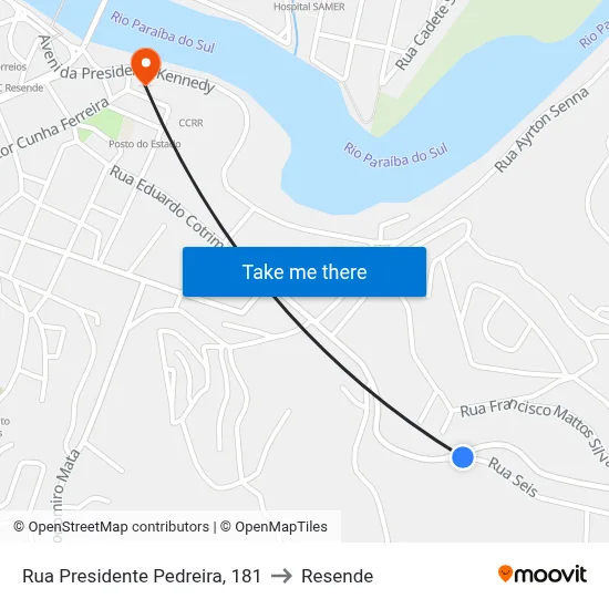 Rua Presidente Pedreira, 181 to Resende map