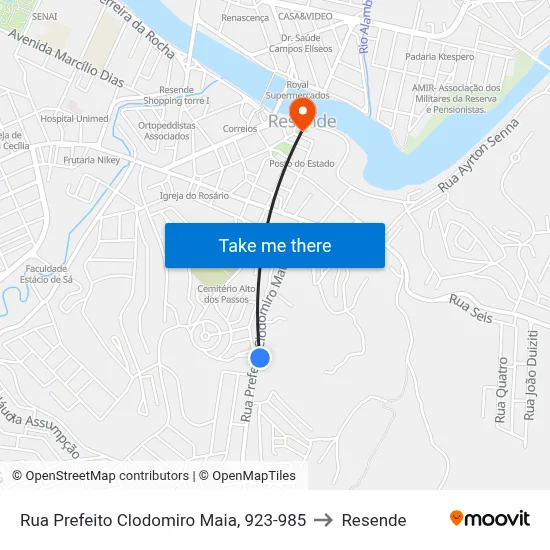 Rua Prefeito Clodomiro Maia, 923-985 to Resende map