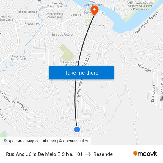 Rua Ana Júlia De Melo E Silva, 101 to Resende map
