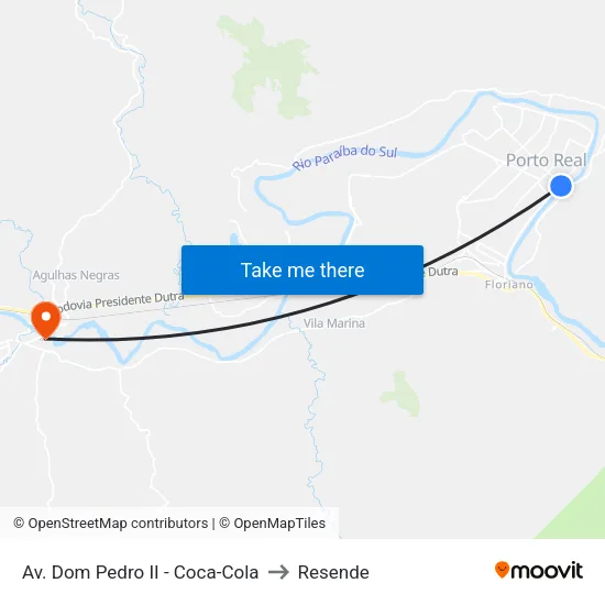 Av. Dom Pedro II - Coca-Cola, Porto Real to Resende map