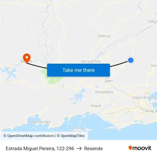 Estrada Miguel Pereira, 122-296 to Resende map