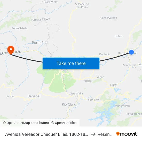Avenida Vereador Chequer Elías, 1802-1874 to Resende map