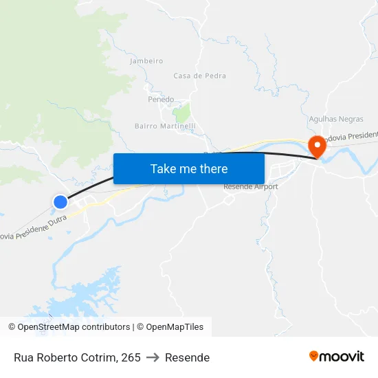 Passagem Nível Vila Pinheiro, Itatiaia to Resende map