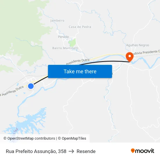 Rua Prefeito Assunção, 358 to Resende map