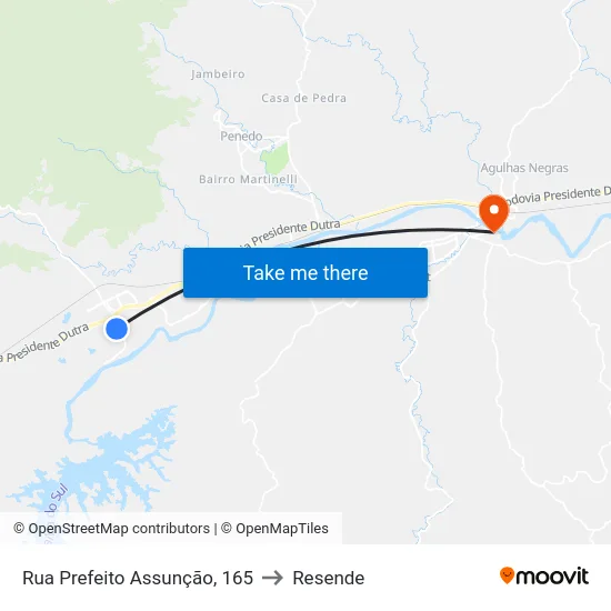 Rua Prefeito Assunção, 165 to Resende map