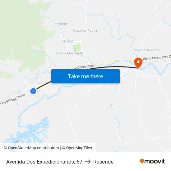 Avenida Dos Expedicionários, 57 to Resende map