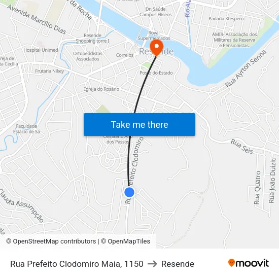 Rua Prefeito Clodomiro Maia, 1150 to Resende map