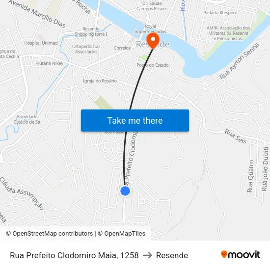 Rua Prefeito Clodomiro Maia, 1258 to Resende map