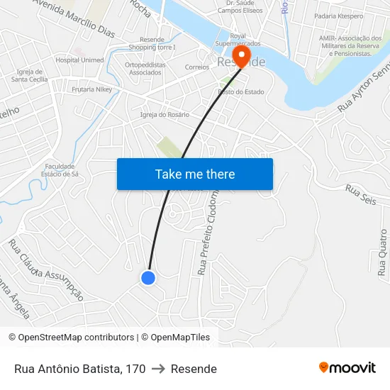 Rua Antônio Batista, 170 to Resende map