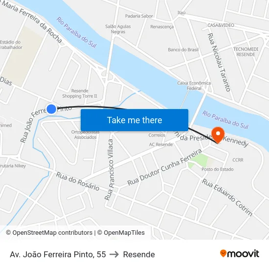 Av. João Ferreira Pinto, 55 to Resende map