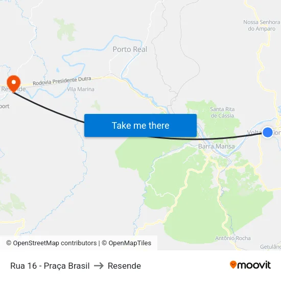 Rua 16 - Praça Brasil, Volta Redonda to Resende map