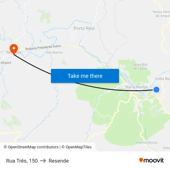 Rua Três, 150 to Resende map