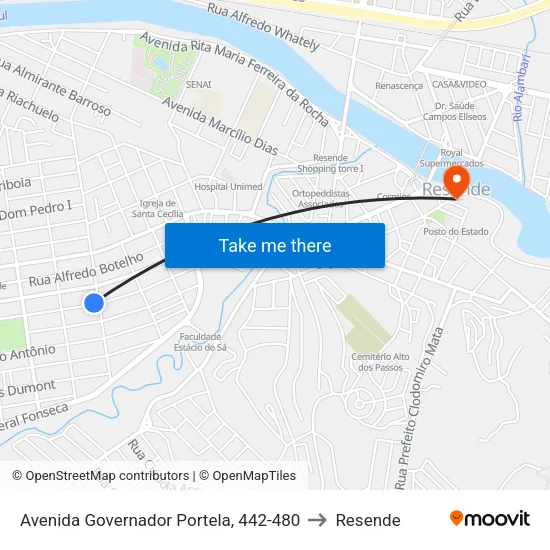 Avenida Governador Portela, 442-480 to Resende map