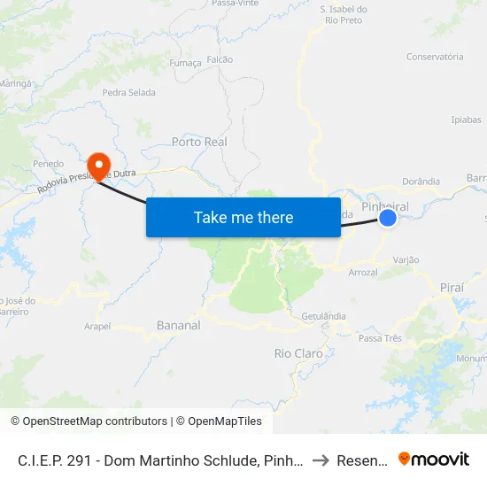C.I.E.P. 291 - Dom Martinho Schlude, Pinheiral to Resende map