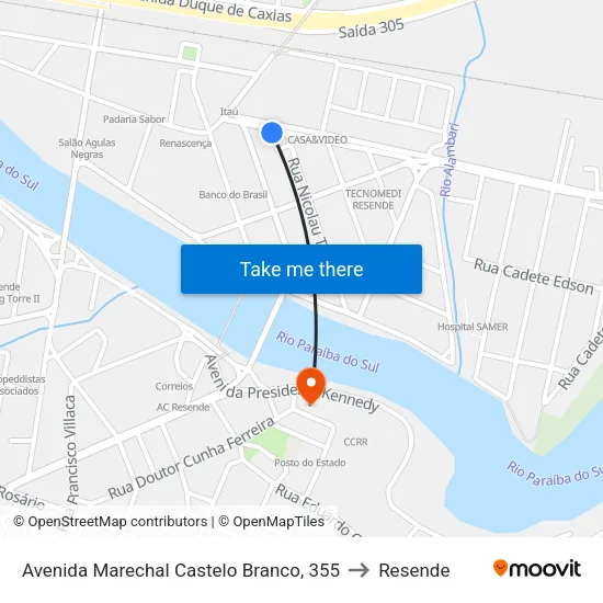 Avenida Marechal Castelo Branco, 355 to Resende map