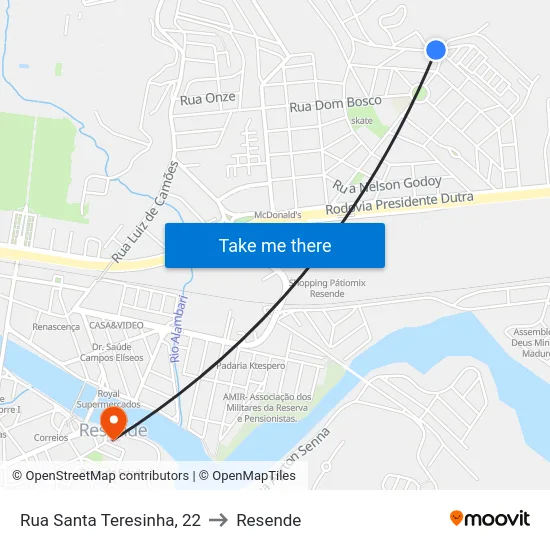 Rua Santa Teresinha, 22 to Resende map