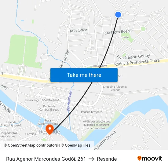 Rua Agenor Marcondes Godói, 261 to Resende map