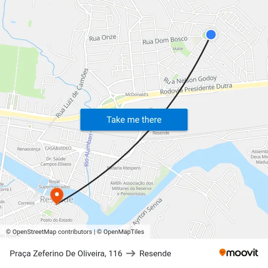 Praça Zeferino De Oliveira, 116 to Resende map