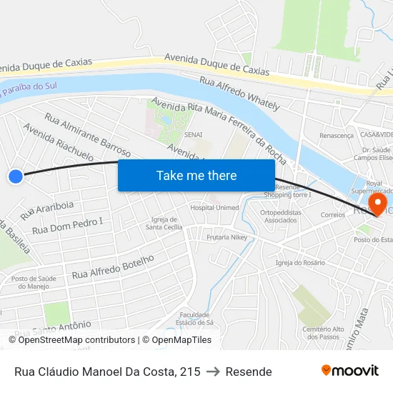 Rua Cláudio Manoel Da Costa, 215 to Resende map