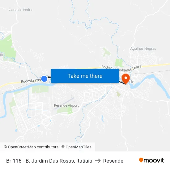 Br-116 - B. Jardim Das Rosas, Itatiaia to Resende map