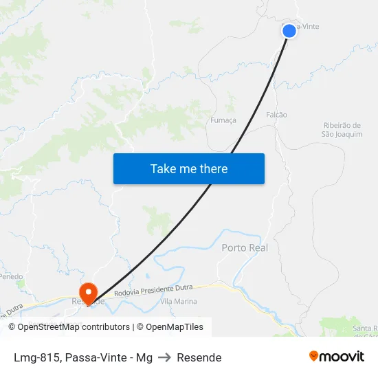 Lmg-815, Passa-Vinte - Mg to Resende map
