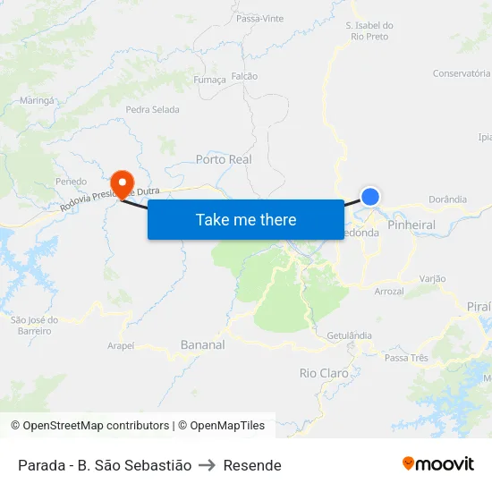 Parada - B. São Sebastião, Volta Redonda to Resende map