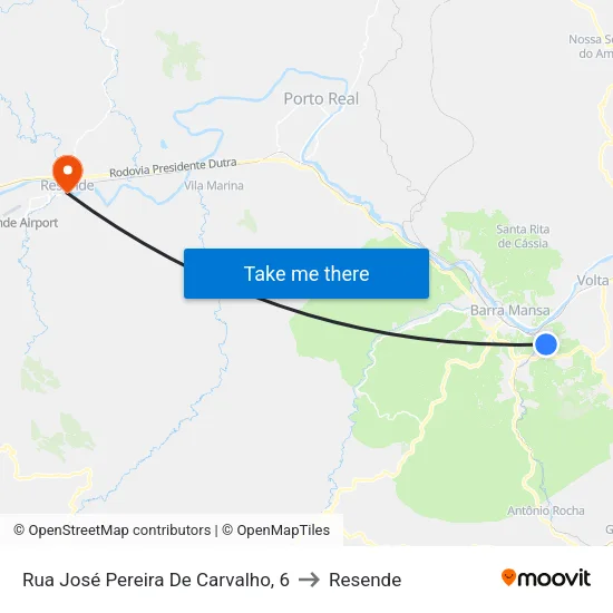 Rua José Pereira De Carvalho, 6 to Resende map