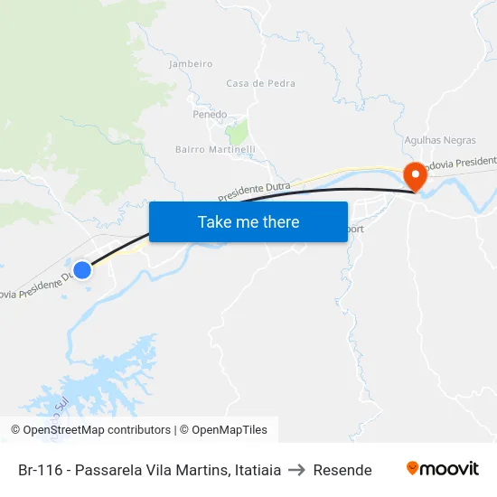 Br-116 - Passarela Vila Martins, Itatiaia to Resende map