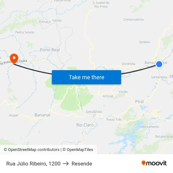 Rua Júlio Ribeiro, 1200 to Resende map