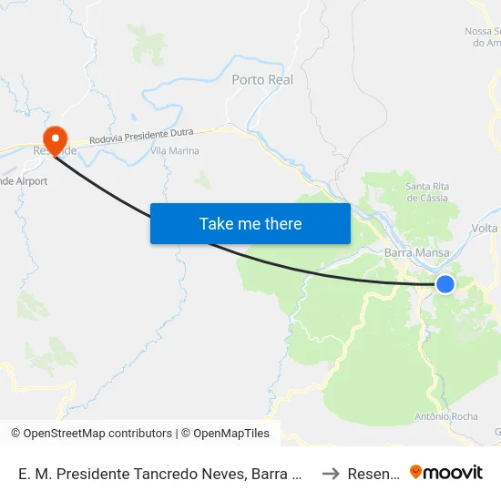 E. M. Presidente Tancredo Neves, Barra Mansa to Resende map